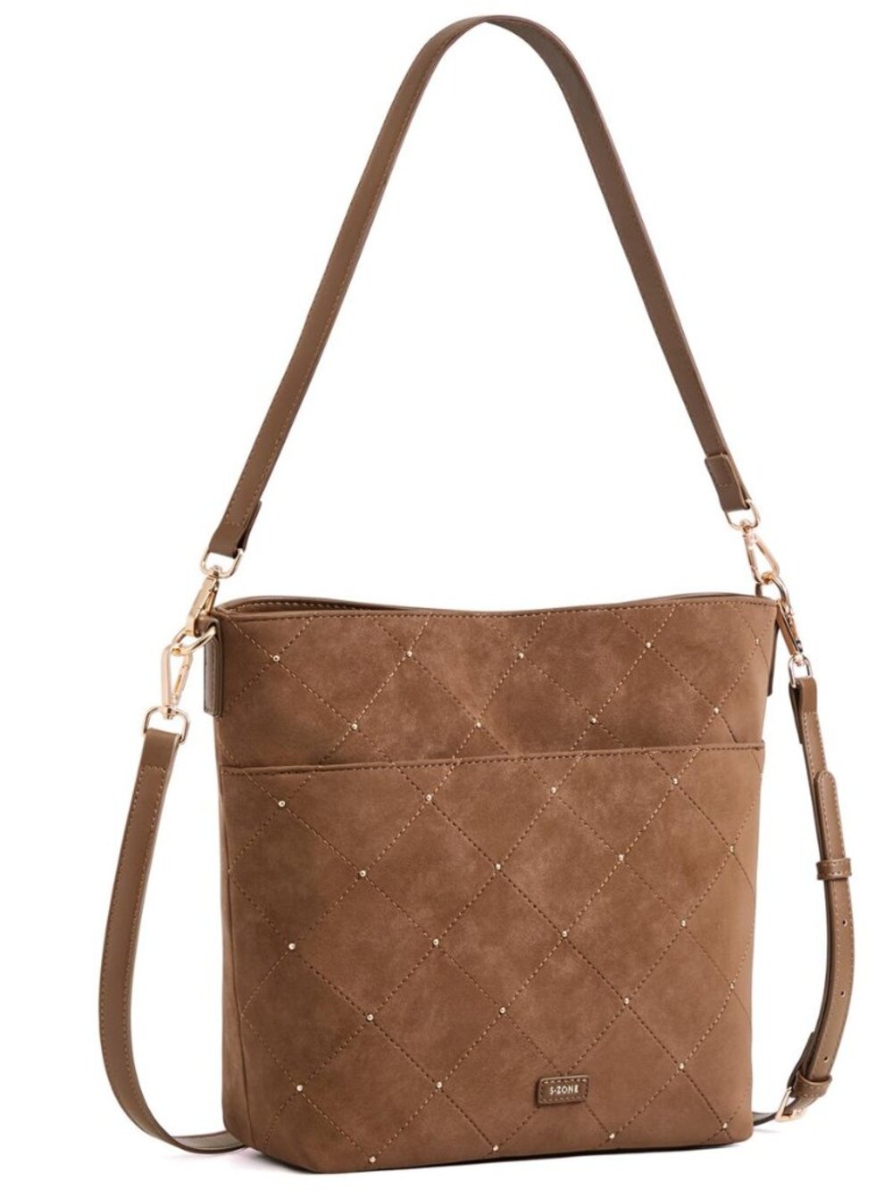 Faux Suede Purses for Women, Bucket Handbag Crossbody Bag 2 Straps
